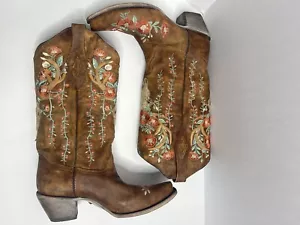Corral Ladies Tan Deer Skull Overlay & Floral Embroidered Boots A3652 Sz 10 M - Picture 1 of 13