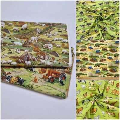 Farm Patchwork Fabric Country Animal Chicken Cow Sheep Pig Tractor Quilting - Image 1 of 2