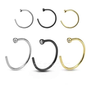22G 20G 2mm Clear Gem Top Anodized 316L Surgical Steel Nose Hoop Ring - Picture 1 of 2