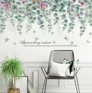 Green Hanging Vine Purple Flower Watercolour Wall Art Decals Nursery Home Décor - Picture 1 of 6