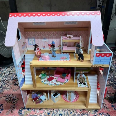 Chelsea Doll Cottage Wooden Dollhouse Incomplete With Extra Dolls - Image 1 of 4