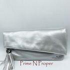 Thierry Mugler M/L Fold Over Metalic Silver Clutch with tassel New