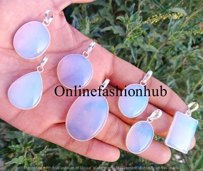 Lote de colgantes bisel al por mayor enchapados en plata de ley 925 con piedras preciosas de opalita hechas a mano Foto 1 de 3