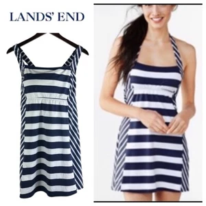Lands' End Sz 14W XL Swimdress Swimsuit One Pc. Striped Navy Blue White Cruise u - Picture 1 of 5