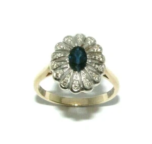Mujer 9ct 9carat Oro Amarillo Diamante y Zafiro Anillo, Tamaño Ru O - Imagen 1 de 8
