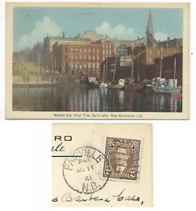 St John NB Postcard Market Slip High Tide con 1941 Fairville NB Dúplex Cancelar - Imagen 1 de 4
