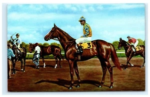 Tarjeta postal cromada Prince John Garden State Park 1955 carreras de caballos NJ A2 - Imagen 1 de 2