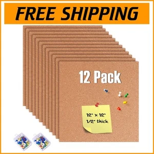 Eco-Friendly 12 Pack Cork Wall Decor Tiles - 1/2 Inch Thick for Home & Office - Picture 1 of 11