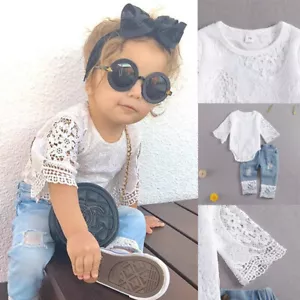 Newborn Kids Baby Girls Denim Clothes T-shirt Tops Jeans Pants Outfits Set - Picture 1 of 7
