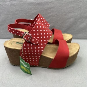 BioNatura Womens Size 9 Platform Sandals Cork Wedge Red Polka Dot Comfort Strap - Picture 1 of 11