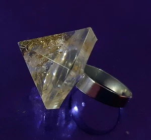 ANELLO Piramide QUARZO CITRINO 3 Chakra ORGONITE Acciaio Energia Punta Yoga buio - Picture 1 of 8
