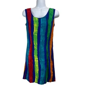 Jams World Mini Dress Size 5 Medley Multicolor Sleeveless Rayon Striped Vintage - Picture 1 of 11