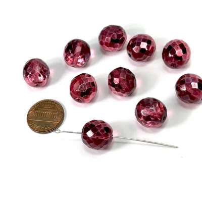 Indian Pink Traditional Czech Fire Polished Round Faceted Glass Beads 8mm 10m 14 - Image 1 of 2