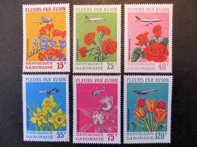GABÓN, SC# C6-C11, FLORES, JUEGO CORREO AÉREO (1971) MNH Foto 1 de 1