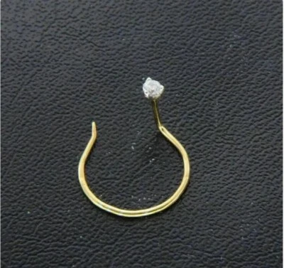 Alfiler solitario piercing nariz 0,10 quilates corte redondo diamante enchapado en oro blanco de 14 k Foto 1 de 4