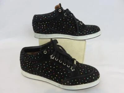 Jimmy Choo Miami Trainer Black Suede Multi-Colored Scattered Crystals. SZ 38 1/2 - Image 1 of 4