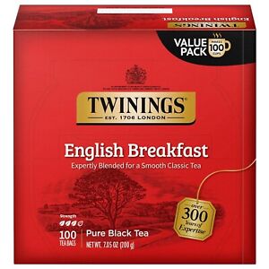Twinings English Breakfast Black Tea, 100 Individually Wrapped Tea Bags, Smooth