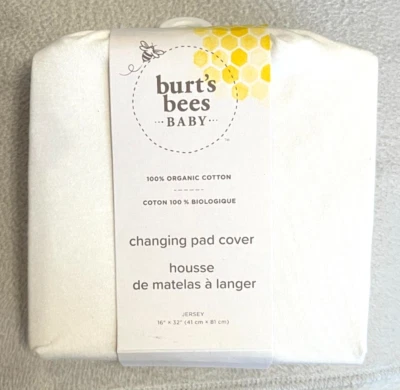 Burt's Bees Baby Cambiador Almohadilla Cubierta 100% Algodón Orgánico Jersey Blanco 16"x 32" Foto 1 de 3