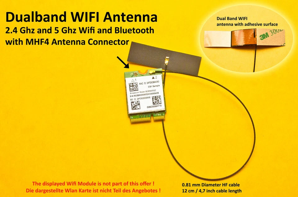 MHF4 Laptop/Embedded Dualband Antenna Antenne WIFI WLAN Bluetooth NGFF/M.2 12cm - Bild 1 von 1