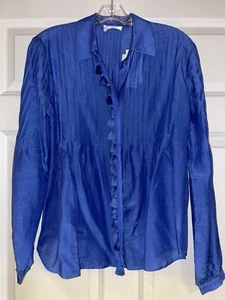 225 $ neu mit Etikett 7 For All Mankind Baumwolle Seidenmischung Pintuck Bluse mit Quaste Detail S - Bild 1 von 4