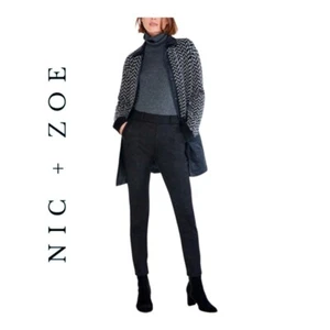 1237. NIC + ZOE QUILTED MIXED MEDIA KNIT COAT SIZE SMALL NAVY BLUE/GRAY - Picture 1 of 14