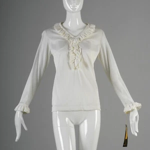 Blusa Camisa M Vintage Años 70 Años 70 Nuevo de Lote Antiguo Boho Top Cuello Volantes Hippie - Imagen 1 de 5