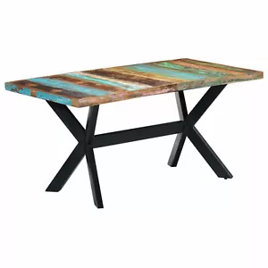 Tidyard Dining Table Reclaimed Wood Tabletop Dinner Table Steel Legs R9T0 - Picture 1 of 10