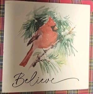 Letrero decorativo Believe With Cardinal In Pine escena de invierno - Imagen 1 de 2