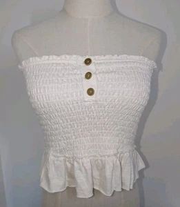 Women's We The Free/Free People White Strapless Smocked Top With Small Ruffle... - Bild 1 von 6