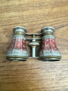 Occhiali da opera vintage smaltati rossi stella incisa Lamier Paris - Foto 1 di 9