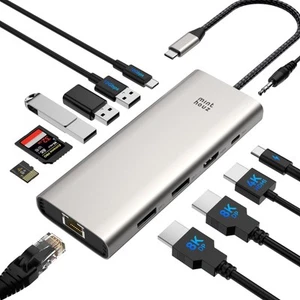 USB C Docking Station,12-in-1 Laptop Docking Station Dual Monitor,USB C Hub w... - Picture 1 of 9