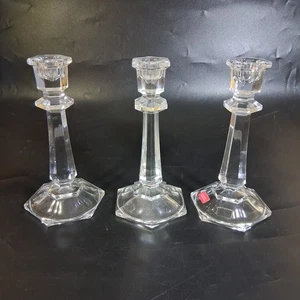 Mikasa Faceted Column Clear Crystal Candlesticks Austria 7 1/8" Set of 3 - Picture 1 of 6