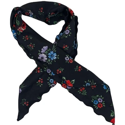 Vintage Long Skinny Hair Purse Neck Scarf Blue Red Black Floral Bandana Retro - Image 1 of 3