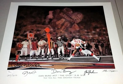 Bill Walsh Joe Montana 和 Danny Bunz 签名 The Stop Litho Ben Teeter JSA LOA — 第 1/4 张图片