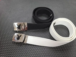 2X Playboy Logo Y2K Adjustable Belt White & Black up to 34in waist FREE SHIP - Picture 1 of 4