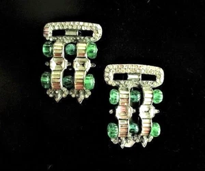 VINTAGE 1930'S ART DECO PR. OF LARGE RHINESTONE CLIPS - USA - Picture 1 of 6