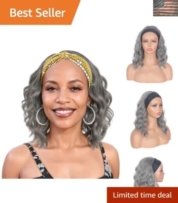 Media peluca rizada de 14 pulgadas con diadema - Estilo moderno gris plateado para glamour diario Foto 1 de 4