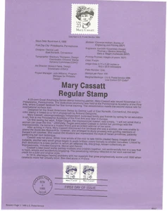 USPS Souvenir First Day Of Issue Comm Stamp 11/4/88 Mary Cassatt 23c - Picture 1 of 1