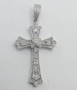 Large Sterling Silver 925 Diamond Cross Pendant Enhancer - Bild 1 von 11