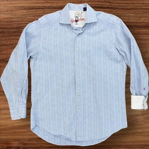 Robert Graham Button Down Shirt Men M Blue Tailored Fit L/S Geo Textured Patter - Picture 1 of 9