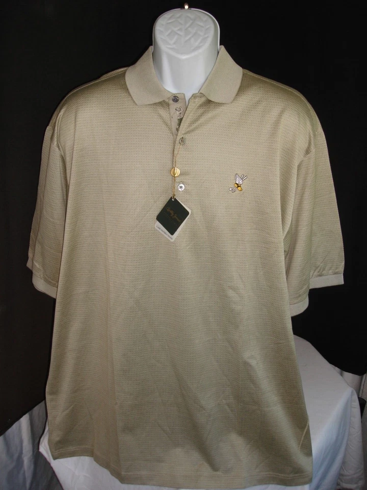 NUEVO CON ETIQUETAS Polo Italiano Bobby Jones Beige 100% Algodón S/S XL "Pie Alado G.C." Foto 1 de 4