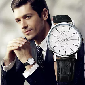 Reloj de pulsera analógico de cuarzo con correa de cuero de moda para hombres relojes de pulsera informales de negocios - Imagen 1 de 13