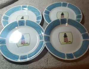 Lot of 4 Casual Settings By Oneida Shoreline Bread Dessert Plates Lighthouse  - Picture 1 of 6
