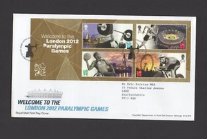 RAR!  2012 WILLKOMMEN BEI DEN PARALYMPICS M/S FDC adressiert an ERIC BRISTOW MBE DARTS - Bild 1 von 1