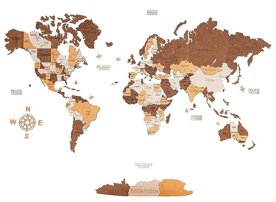 Mapa del mundo de madera 3D, mapa de viaje multicapa con estados y capitales, M\L\XL Foto 1 de 4