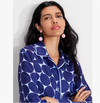 NWT KATE SPADE JOY DOT SILK TWILL SHIRT in CITRINE BLUE S PREPPY CLASSIC MODERN - Image 1 of 4