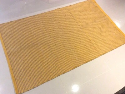 Mustard Yellow Striped Natural Cotton and Jute Handmade Washable Kilim Area Rugs - Image 1 of 4
