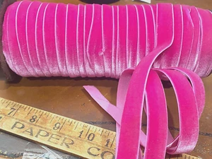 stretch 5/8" velvet elastic ribbon hot pink straps 1yd made in Switzerland - Picture 1 of 4