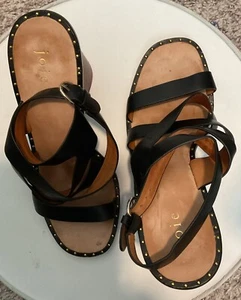Joie Black Leather Block Heel Strappy Ankle Strap Sandals 38/8M - Picture 1 of 4