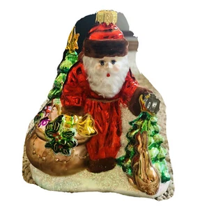 Santa Claus Father Christmas Saint Nicholas Glass Christmas Ornament Red Tree - Picture 1 of 6